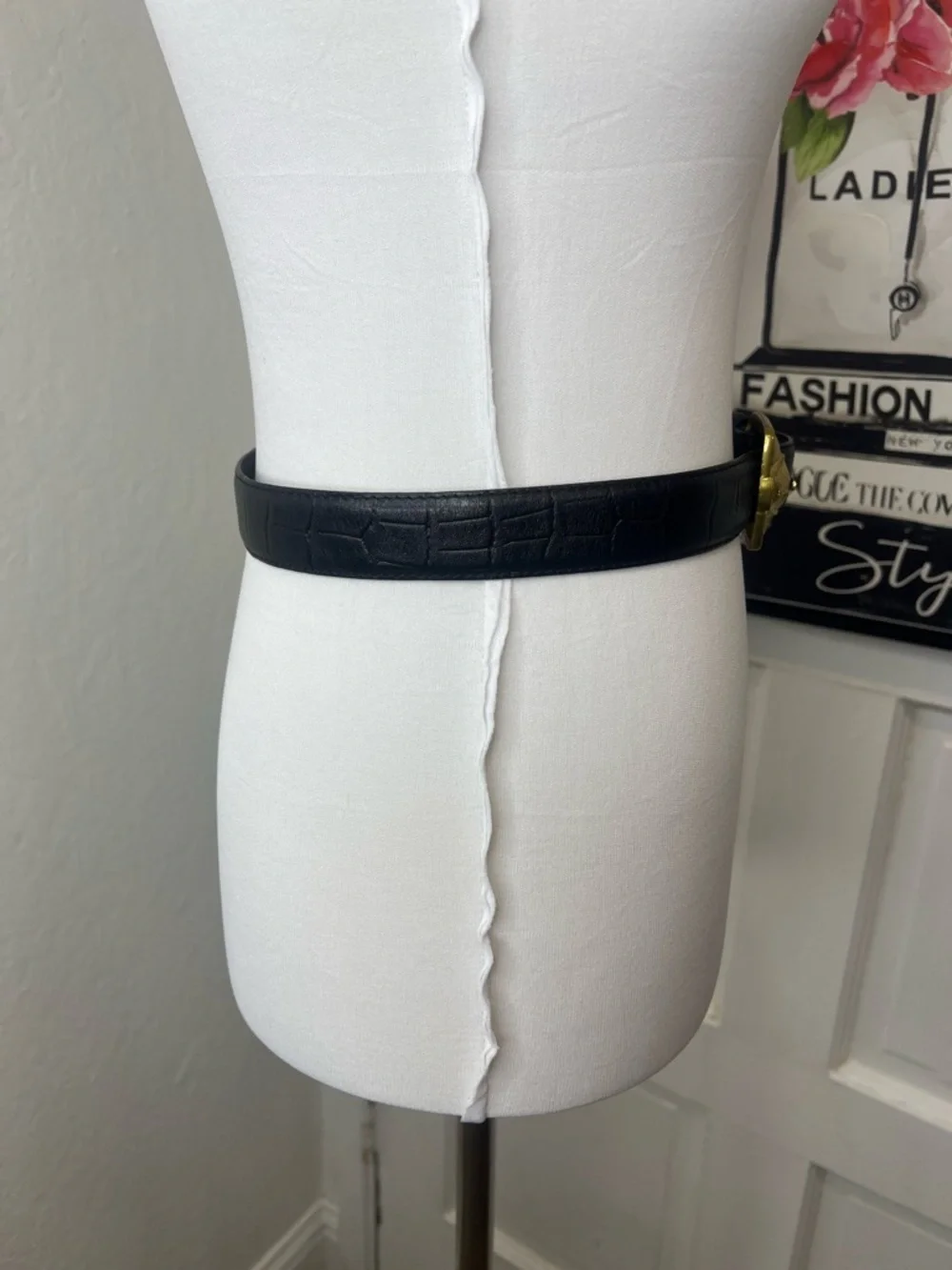 Cebine Vintage Black Embossed Leather Belt Size RTM